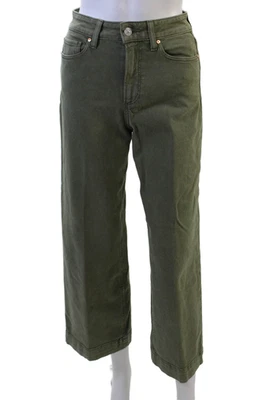 Paige Women Cropped Ankle Pants Green Cotton Solid Army Size 24 - Image 1 of 4