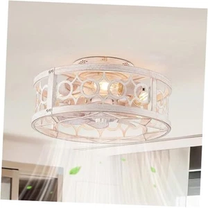 Caged Ceiling Fan with Light and Remote, 16in Small Low 16 Inch White and Gold - Picture 1 of 7