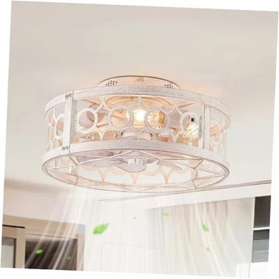  Caged Ceiling Fan with Light and Remote, 16in Small Low 16 Inch White and Gold - Image 1 of 4