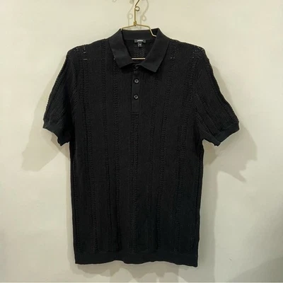 Express Sweater Polo Size Medium Black Shirt Knitted Short Sleeve - Image 1 of 4