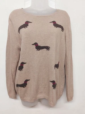 Ladies Lightweight Knit Jumper Size 12 Beige Long Sleeve Dachshund  - Image 1 of 4