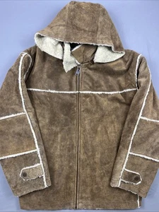 Vintage Wilsons Leder Wildleder Sherpa gefüttert Mantel Herren L braun M. Julian Rancher Kapuze - Bild 1 von 12
