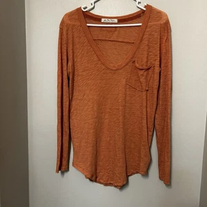 T-shirt We The Free misto cotone taglia XS arancione bruciato marrone scollo a V tasca comoda - Foto 1 di 6