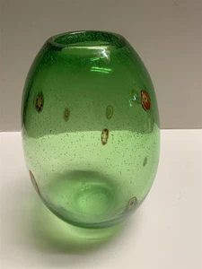 Margies Garden mundgeblasene grüne Glasvase 9 Zoll Murano-Stil Millefiori - Bild 1 von 5