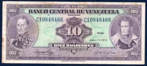 Venezuela VF Billete 10 Bs Abril 1972 P-51b C8, Billete - Imagen 1 de 2