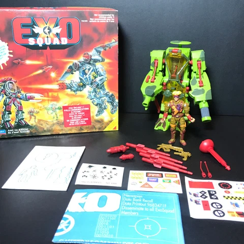Exo Squad ALEC DELEON Figure NEAR COMPLETE Playmates 1993 Canadian Box Stickers Cover