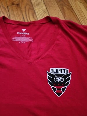 FANATICS D.C. UNITED SHIRT WOMENS LARGE RED SPIRIT JERSEY V-NECK MLS SOCCER  - Image 1 of 4