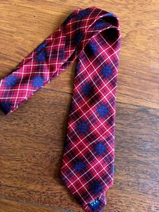 boys SUIT NECK TIE red navy white plaid SILK size 5/6 formal dress STANDARD - Picture 1 of 1
