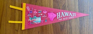Banderín de recuerdo de colección Hawaii The 50th State banderín de fieltro años 60 7 1/4" x 18" - Imagen 1 de 4