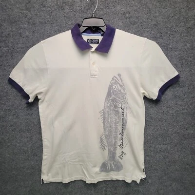 Chaps Big Bass Tournament Polo Short Sleeve Shirt Mens L White Blue  - Image 1 of 4