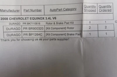 Chevrolet Equinox 2008 kit de rotores de freno delanteros y pastillas de freno Foto 1 de 4