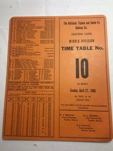 Vintage RR Santa Fe Railroad 1980 tabella oraria 10 Atchison Topeka ferrovia est medio - Foto 1 di 3
