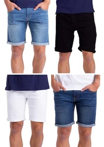 Mens Denim Slim Fit Straight Cut Business Casual Half Pants Jeans - Picture 1 of 20