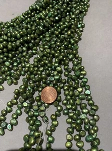 Green Baroque Freshwater Pearls  Tip drilled   1 strand 15 inches - Picture 1 of 2