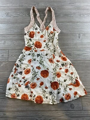 KIMCHI BLUE -White FLORAL MINI DRESS Faux Wrap Sleeveless Size 0 Cross Straps - Image 1 of 4