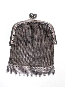 JOLIE BOURSE AUMONIERE PORTE-LOUIS MONNAIE COTTE MAILLE, en ARGENT POINCON, XIXe - Picture 1 of 5