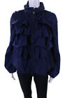 SoCa St. John Womens Ruffled Front Long Sleeve Full Zip Jacket Royal Blue Size P