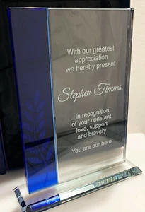 CORPORATE VISION GLASS AWARD TROPHY PERSONALISED LASER ENGRAVED - Imagen 1 de 6