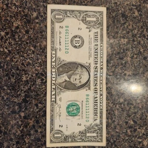 One Dollar Bill Trianary Note With 5 Ones In A Row - Bild 1 von 2