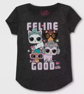 L.O.L. bambina Sorpresa! T-shirt manica corta Feline Good Cats grigio erica nuova con etichetta - Foto 1 di 2