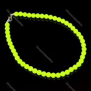Neon Green Jade Gemstone 925 Silver Beaded Adjustable Necklace For Girls - Picture 1 of 6