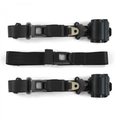 Chevy Impala 1958 Standard 3pt Black Retractable Bench Seat Belt Kit - 3 Belts  - Image 1 of 4