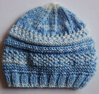 Hand knitted Baby Hat Blue White Mix Newborn
