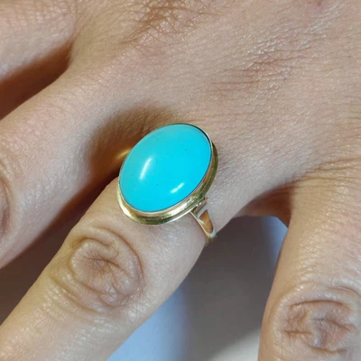 Anello donna turchese argento 925 placcato oro giallo fascia regolabile - Immagine 1 di 4