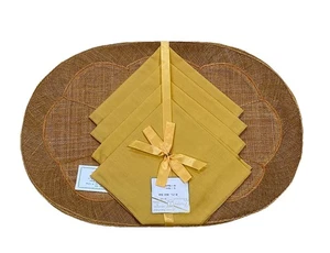 Juego de 4 manteles individuales vintage tejidos de fibras ABACA centro de flores MCM CON servilletas 19x13 - Imagen 1 de 6