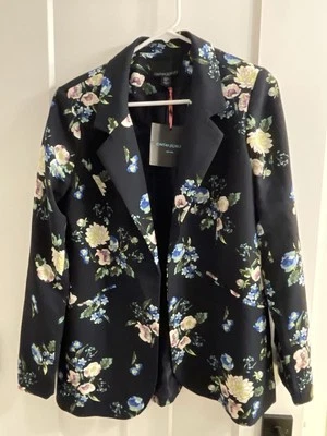 Cynthia Rowley Blazer Women Small Blue Pink Floral Open Front Career Designer  - Image 1 of 4