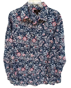 Club Room Luxury Linen Shirt Mens Large Blue Floral Long Sleeve NEW - Picture 1 of 10