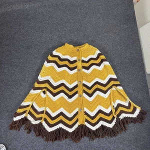 Vintage Häkel Poncho Damen große Chevron Fransen Boho Hippie 70er - Bild 1 von 14