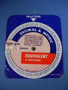 RARE VINTAGE DECIMAL AND METRIC CONVERTER FOR THE EQUIVALENT OF FRACTIONS 1961 - Picture 1 of 2