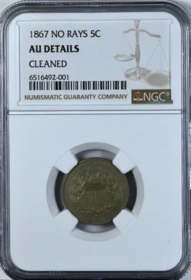 1867 Shield Nickel Coin NGC AU Details Graded No Rays Cleaned #3794 #001 - Image 1 of 2