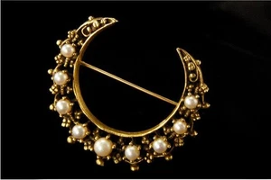 VINTAGE WEISS GLANZ PERLE 14K GELBGOLD HALBMOND BROSCHE ANSTECKNADEL SCHWER GLM - Bild 1 von 5