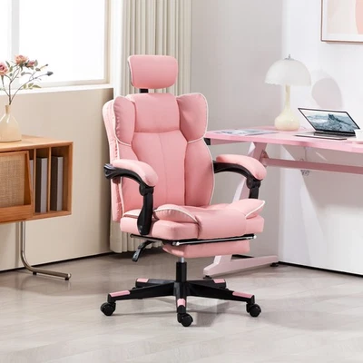 Silla de Oficina de Cuero PU, Silla de Escritorio Reclinable con Reposacabezas, Rosa Foto 1 de 4
