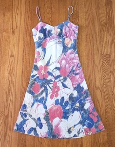 Vintage Vivienne Tam Leinen Kleid Floral Form Fit Flare Spaghettiträger Gr. 1  - Bild 1 von 20