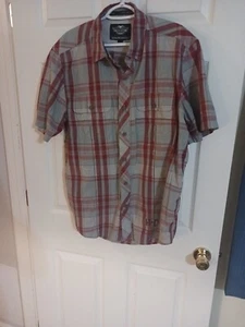 Harley Davidson HD Motorcycles Button Up Shirt Mens Lg Red Plaid Vented S/S - Picture 1 of 7