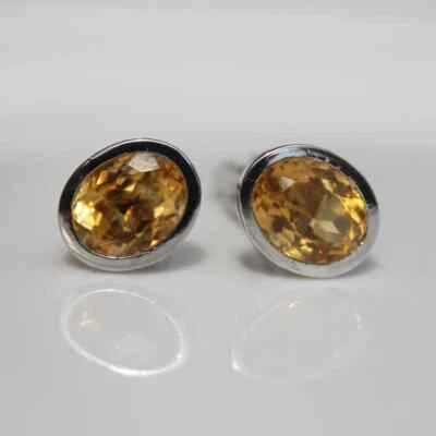 Gemelos de plata de ley 925 con piedras preciosas de citrino natural para regalo especial para padre Foto 1 de 4