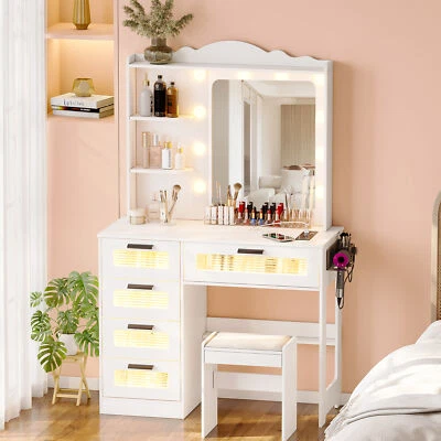 Vanity Desk with Mirror Makeup Vanity Set with Lights Vanity Dressing Table - Image 1 of 4