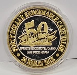 Selten 1994 $ 40 DOLLAR CASINO TOKEN-HARVEYS 50 Jahre JUBILÄUM 0,999 Silber 24 kt HGE - Bild 1 von 2