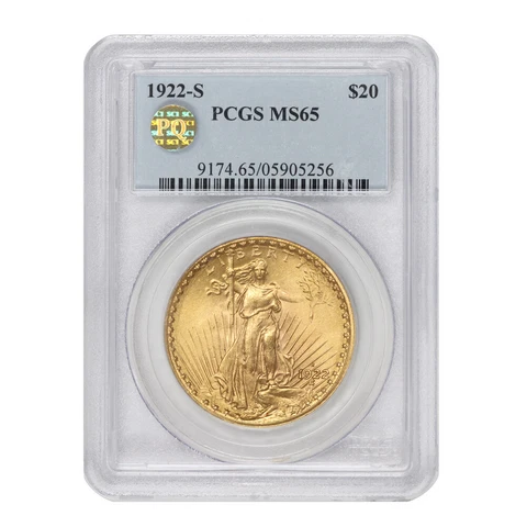 1922-S $20 Saint Gaudens PCGS MS65 San Francisco Gold Double Eagle PQ Approved Cover
