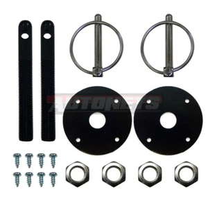 Kit de pines con capucha de aluminio negro abatible Chevy Ford GM Hot Rod muscle car arrastre carrera - Imagen 1 de 3