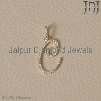 Colgante de oro amarillo macizo de 14 k inicial C pavé natural de diamantes alfabeto letra C Foto 1 de 4