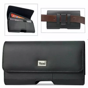 For iPhone 15 Pro Max  - Reiko Plus Size Leather Wallet Pouch Case Clip - Black - Picture 1 of 5