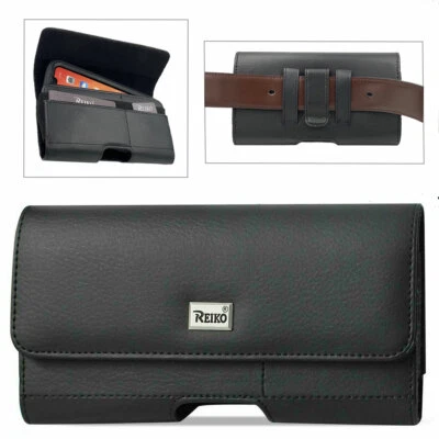 For iPhone 15 Pro Max  - Reiko Plus Size Leather Wallet Pouch Case Clip - Black - Image 1 of 4