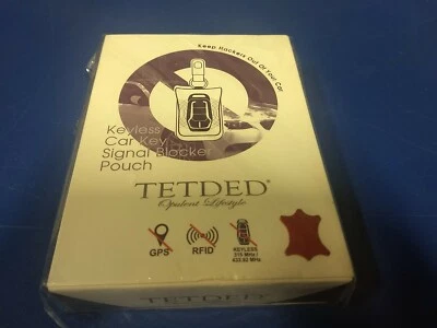 Estojo de couro genuíno TETDED para chave de carro sem chave, bolsa de bloqueio de sinal RFID vermelha - Imagem 1 de 2