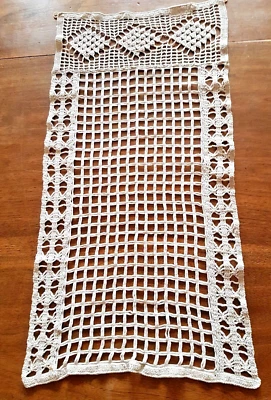 Rideaux - début XXe en lin crocheté avec petits anneaux - 74 cm x 36 cm - Photo 1/3