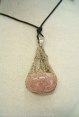 Ciondolo in ARGENTO 925 con QUARZO ROSA naturale - pendente pietra dura - - Immagine 1 di 2