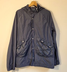 Folk Jacket Size 4 Large Windbreaker Nylon Blue Pockets Foldable Hood - Picture 1 of 16